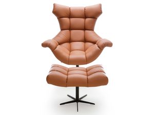 Miniaturka 5 - Karmelowy fotel obrotowy skórzany z podnóżkiem widok frontalny