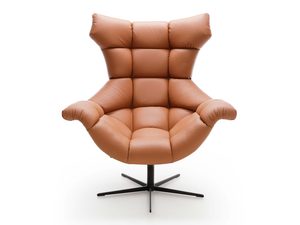 Miniaturka 6 - Fotel obrotowy karmelowy skórzany pikowany widok frontalny