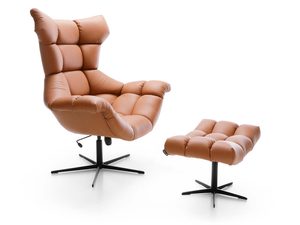 Miniaturka 10 - Fotel obrotowy karmelowy skórzany z podnóżkiem pikowany widok