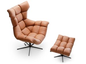 Miniaturka 11 - Karmelowy fotel obrotowy skórzany z podnóżkiem widok z góry