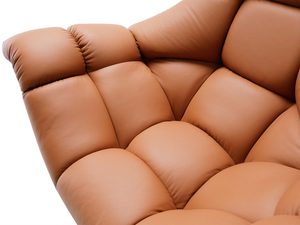 Miniaturka 12 - Fotel karmelowy detal pikowanej tapicerki skórzanej zbliżenie