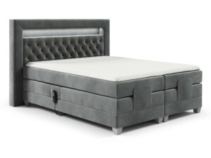 Miniaturka 1 - Szare łóżko kontynentalne z elektryczną regulacją i podświetlanym zagłówkiem