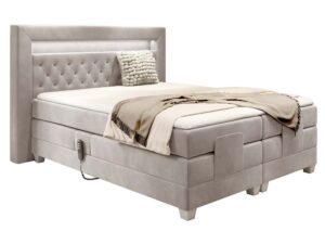 Miniaturka 2 - Łóżko kremowe z podświetlanym zagłówkiem w eleganckiej sypialni