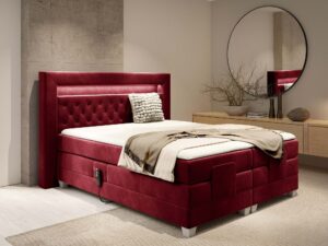 Miniaturka 16 - Bordowe łóżko kontynentalne z elektryczną regulacją w sypialni