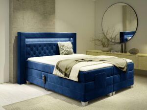 Miniaturka 15 - Granatowe łóżko kontynentalne z elektryczną regulacją w sypialni