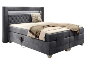 Miniaturka 8 - Łóżko szare z podświetlanym zagłówkiem w minimalistycznej sypialni