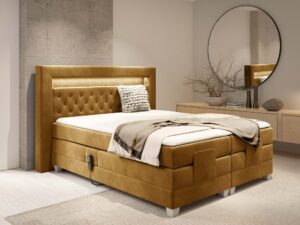 Miniaturka 12 - Musztardowe łóżko kontynentalne z elektryczną regulacją w sypialni