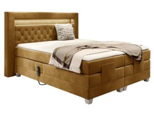 Miniaturka 9 - Łóżko musztardowe z podświetlanym zagłówkiem w eleganckiej aranżacji