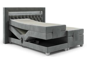 Miniaturka 10 - Szare łóżko kontynentalne z otwartym pojemnikiem na pościel