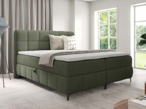 Miniaturka 54 - Oliwkowe łóżko tapicerowane w stylowej aranżacji sypialni