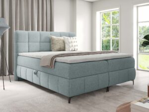 Miniaturka 50 - Łóżko miętowe z pikowanym zagłówkiem w nowoczesnej sypialni