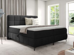 Miniaturka 46 - Łóżko grafitowe z pikowanym zagłówkiem w stylowej sypialni