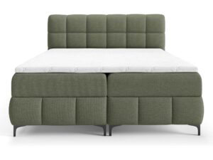 Miniaturka 1 - Oliwkowe łóżko tapicerowane z pikowanym zagłówkiem eleganckie