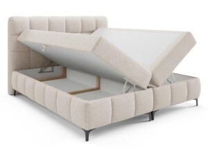 Miniaturka 34 - Kremowe łóżko tapicerowane z otwartym pojemnikiem na pościel