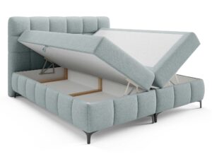 Miniaturka 39 - Miętowe łóżko tapicerowane z otwartym pojemnikiem na pościel