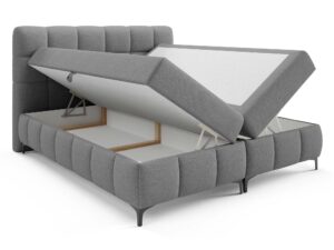 Miniaturka 36 - Szare łóżko tapicerowane z otwartym pojemnikiem na pościel