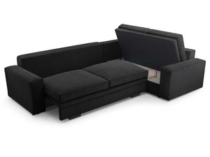 Miniaturka 20 - Czarny narożnik tapicerowany sztruksowy z otwartym pojemnikiem na pościel