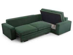 Miniaturka 16 - Narożnik sztruksowy butelkowa zieleń w kształcie L z pojemnikiem na pościel