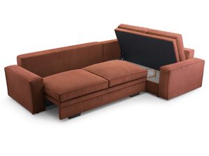 Miniaturka 17 - Rudy narożnik sztruksowy w kształcie L z otwartym pojemnikiem na pościel