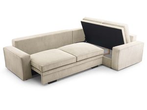 Miniaturka 18 - Jasnoszary narożnik sztruksowy z otwartym pojemnikiem na pościel