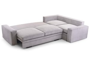 Miniaturka 25 - Narożnik tapicerowany jasnoszary sztruksowy rozłożony funkcja spania