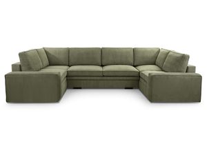 Miniaturka 3 - Narożnik tapicerowany oliwkowy w kształcie litery U sztruksowy frontalny