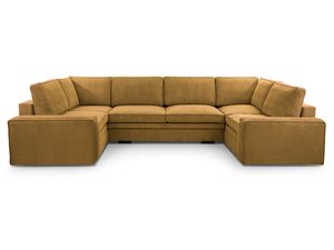 Miniaturka 4 - Narożnik tapicerowany musztardowy w kształcie litery U sztruksowy frontalny