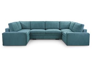 Miniaturka 5 - Narożnik tapicerowany turkusowy w kształcie litery U sztruksowy frontalny