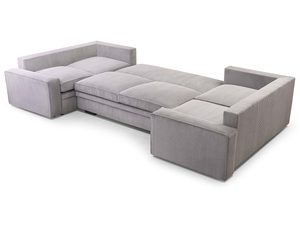 Miniaturka 9 - Szary narożnik sztruksowy w kształcie U rozłożony z funkcją spania