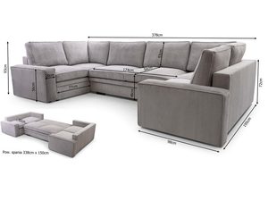 Miniaturka 13 - Szary narożnik sztruksowy w kształcie U wymiary schemat