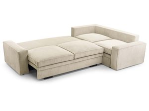 Miniaturka 7 - Beżowy narożnik sztruksowy w kształcie L rozłożony funkcja spania