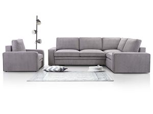 Miniaturka 14 - Zestaw mebli sztruksowych szarych fotel i narożnik z lampą aranżacja