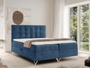 Miniaturka 12 - Łóżko niebieskie kontynentalne w eleganckiej aranżacji sypialni