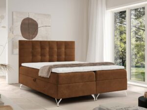 Miniaturka 15 - Brązowe łóżko kontynentalne w eleganckiej aranżacji sypialni