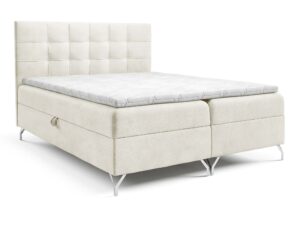 Miniaturka 5 - Łóżko tapicerowane kremowe z wysokim pikowanym oparciem