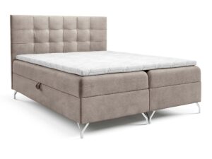 Miniaturka 8 - Beżowe łóżko kontynentalne z wysokim pikowanym zagłówkiem