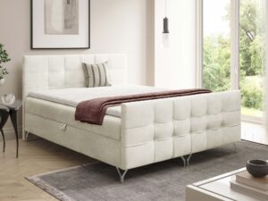 Miniaturka 12 - Łóżko kremowe z pikowanym zagłówkiem w nowoczesnej sypialni