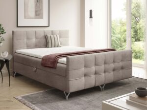 Miniaturka 15 - Łóżko beżowe z pikowanym oparciem w nowoczesnej sypialni