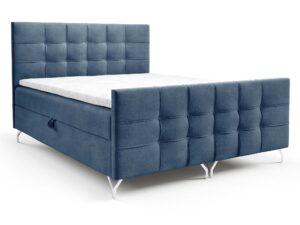 Miniaturka 3 - Niebieskie łóżko kontynentalne z pikowanym zagłówkiem eleganckie