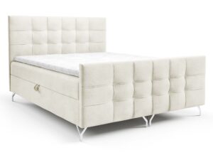 Miniaturka 4 - Łóżko tapicerowane kremowe z wysokim pikowanym oparciem