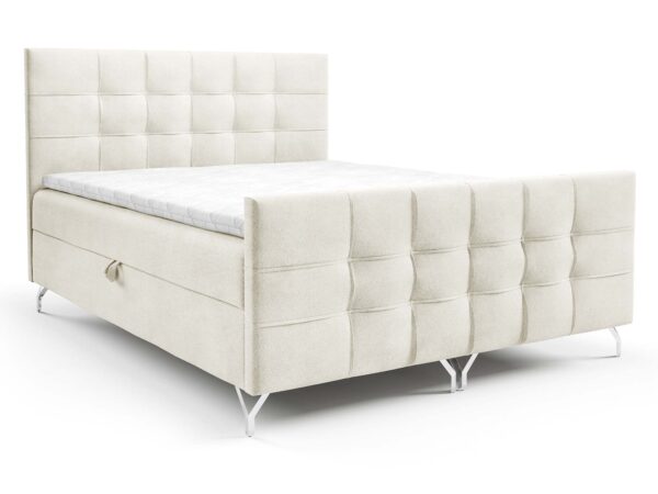 Łóżko tapicerowane kremowe z wysokim pikowanym oparciem