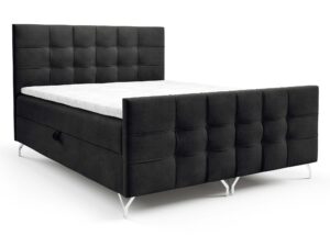 Miniaturka 8 - Czarne łóżko tapicerowane z eleganckim pikowanym oparciem