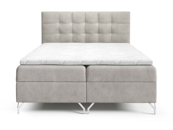 Tapicerowane łóżko kontynentalne z eleganckim pikowanym oparciem