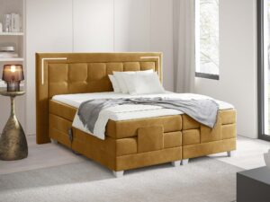 Miniaturka 15 - Musztardowe łóżko kontynentalne z elektryczną regulacją w sypialni