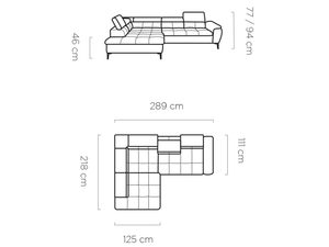 Miniaturka 6 - Narożnik tapicerowany wymiary katalogowe 289x218 cm rysunek techniczny
