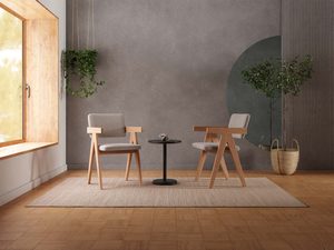 Miniaturka 4 - Krzesła tapicerowane beżowe z dębową ramą w nowoczesnym salonie