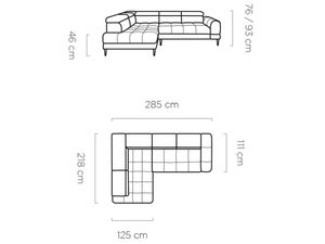 Miniaturka 8 - Narożnik tapicerowany wymiary 285x218 cm rysunek techniczny