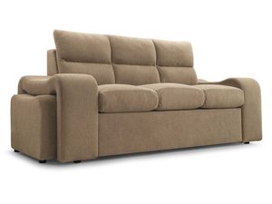 Miniaturka 7 - Sofa trzyosobowa tapicerowana beżowa z wysokim oparciem i miękkimi poduszkami