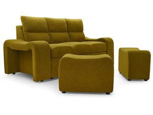 Miniaturka 9 - Zestaw wypoczynkowy musztardowy sofa z dwiema pufami