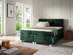 Miniaturka 15 - Łóżko elektryczne w kolorze butelkowej zieleni z drewnianą ramą